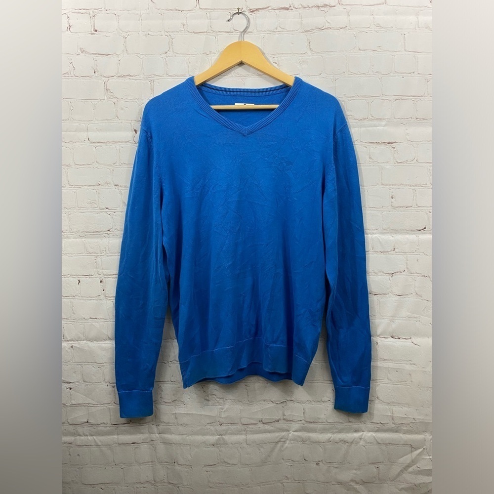 Tom Tailor Mens Size Medium Royal Blue V-Neck Long Sleeve Thin Knit Sweater